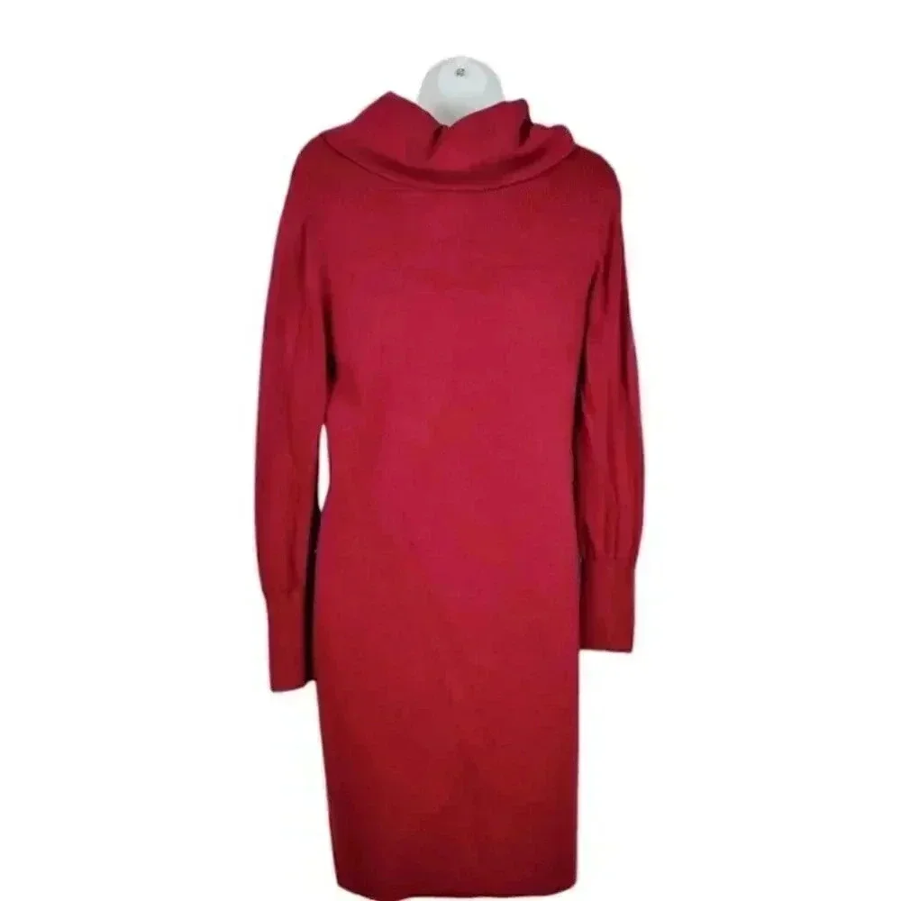 ANN TAYLOR Woman's BURGUNDY Sweater Dress Pencil Shift COWL NECK Stretch size M - Picture 2 of 3